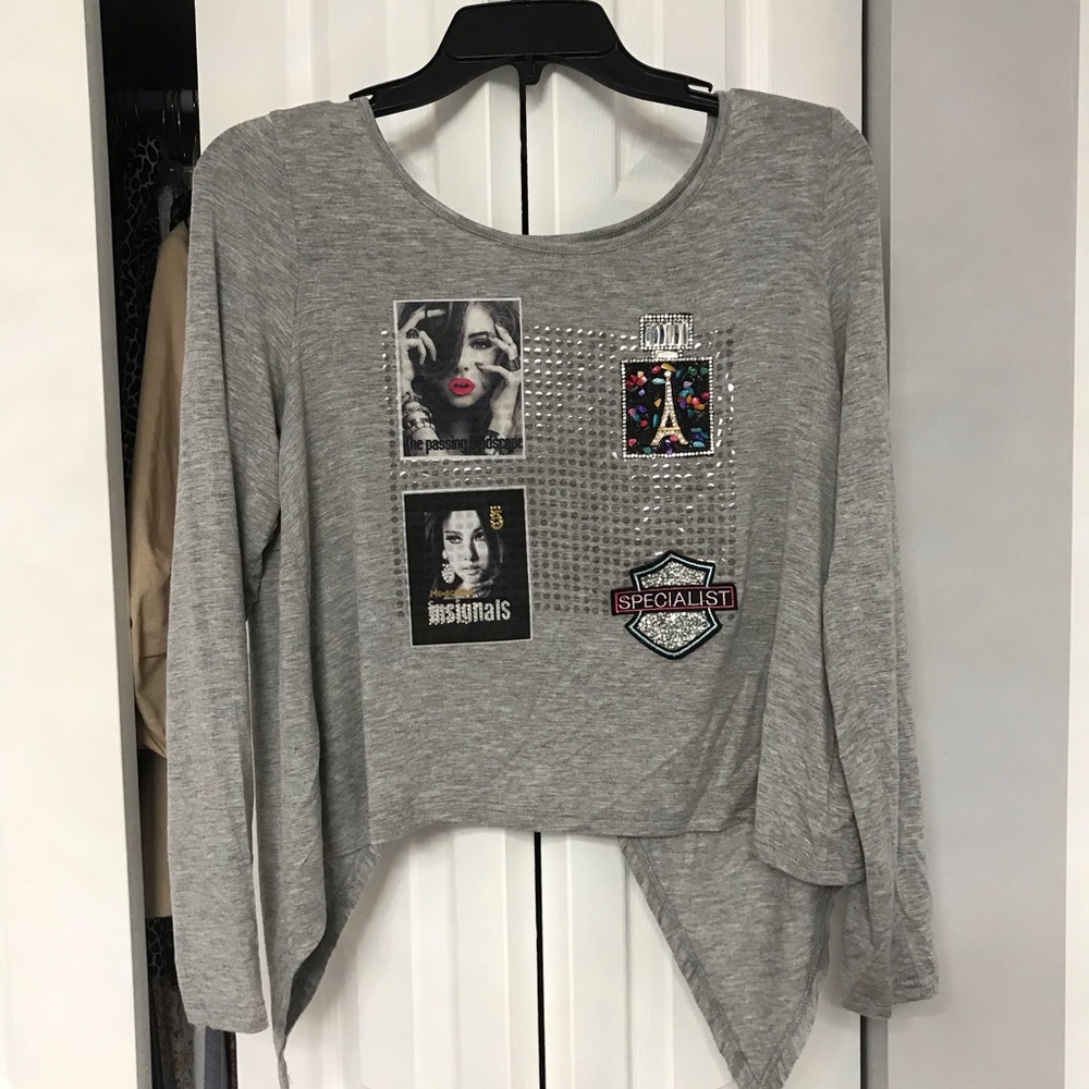 Gray Long Sleeve Bling Top